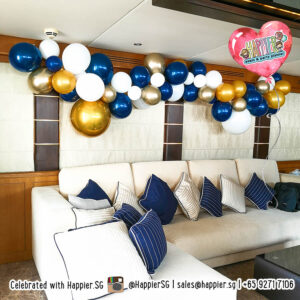 50th birthday organic balloon garland navy blue white gold